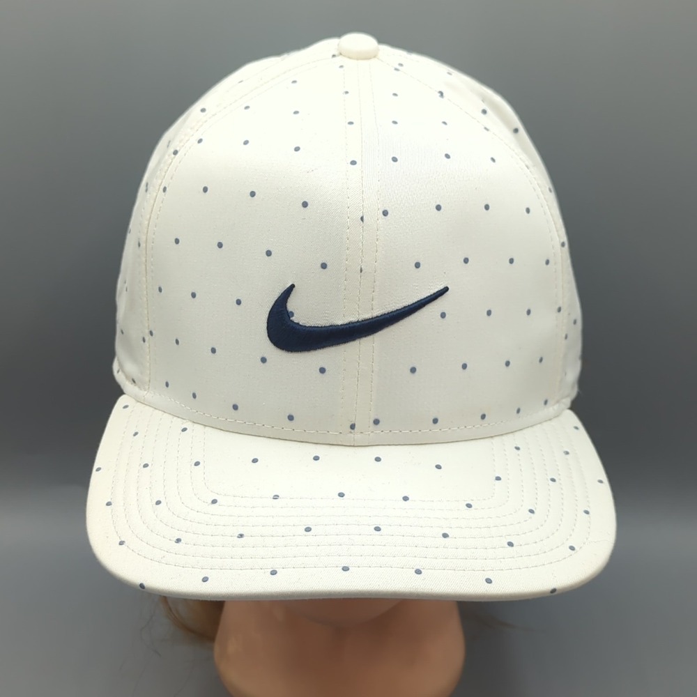 Nike Pro Aerobill Golf Hat White Polka Dot Snapback OS Adjustable Dri-Fit Swoosh